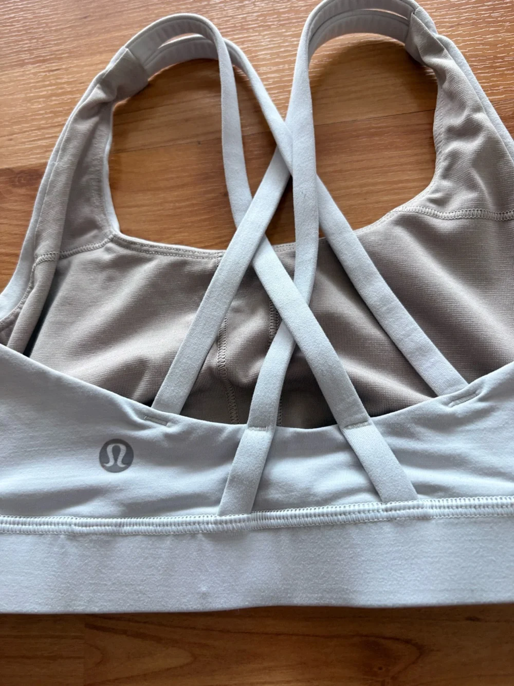 lululemon athletica white and light gray strappy sports bra XS
